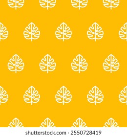 Yellow seamless pattern with white monstera leaves