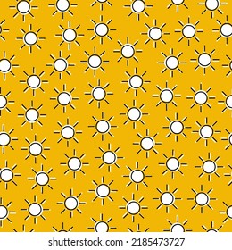 Yellow seamless pattern with white outline sun.