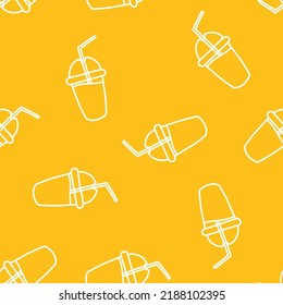 Yellow seamless pattern with white outline drink.