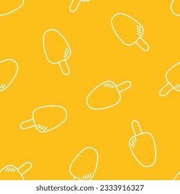 Yellow seamless pattern with white outline ice cream