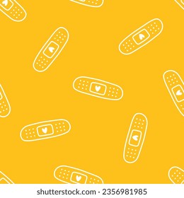 Yellow seamless pattern with white outline band aid