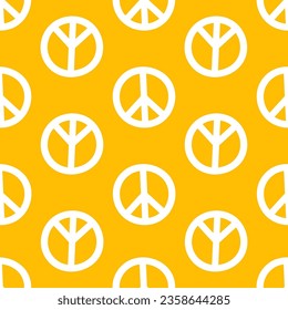 Yellow seamless pattern with white peace symbols