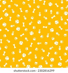 Yellow seamless pattern with white pet elements