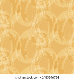 yellow seamless pattern with white rings drawn by hand brush smears. Vector endless tile illustration.