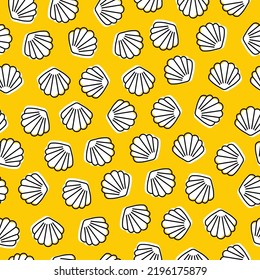 Yellow seamless pattern with white seashell.