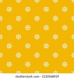 Yellow seamless pattern with white ship wheel.