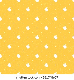 Yellow seamless pattern with white squirrels. Vector texture for web pages, wallpaper, tablecloth, packaging, wrapping paper, textile, background for invitation card or holiday decor.