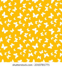 Yellow seamless pattern with white tiny butterflies