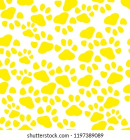 Yellow seamless paws pattern, paw background illustration. eps 10