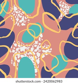 Yellow Seamless Stylish Geometric Decor Texture. Vivid Repetitive Classic Isolated Surface, Seamless Art. Orange Seamless Doodle Retro Fabrics Vector
