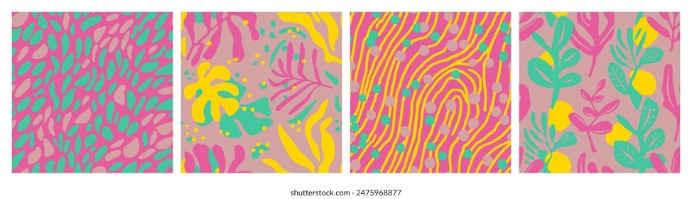 Yellow Seamless Summer Flora Fabrics Backdrop. Vivid Repetitive Color Natural Watercolor, Seamless Collection. Dark Seamless Nature Palm Surface Pattern. 