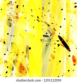 Yellow seamless texture with black, white, orange inclusion. Abstract vector background for web page, banners backdrop, fabric, home decor, wrapping