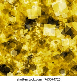 Yellow seamless texture grom spots, squares, hexagons. Abstract vector background for web page, banners backdrop, fabric, home decor, wrapping