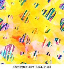 Yellow seamless texture with rainbow hatching hearts. Abstract vector background for web page, wedding invitation, backdrop, fabric, greeting card, wrapping, valentines day design - Powered by Shutterstock - Get 15% off with code: PIKWIZARD15