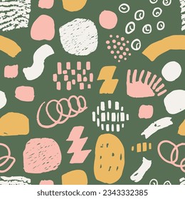 Yellow Seamless Trend Beautiful Surface Blob. Pink Continuous Contemporary Retro Template, Seamless Art. Orange Endless Brushed Trendy Set Paper