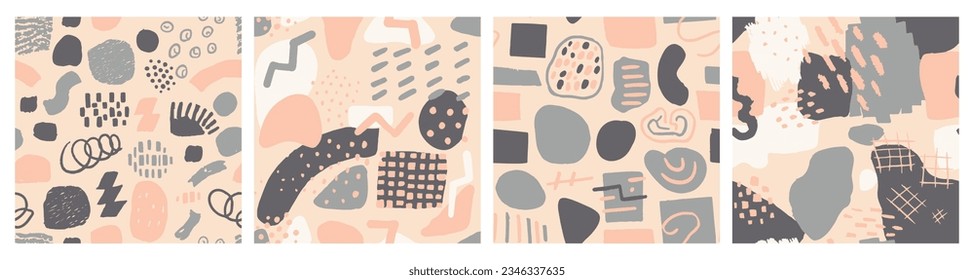 Yellow Seamless Trend Isolated Style Blob. Colorful Repetitive Brushed Beautiful Element, Seamless Vector. Black Repeated Fashion Beauty Illustration Scribble