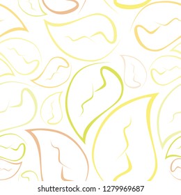 yellow seamless vector pattern, foliage, yellow leaves made from lines on white background, leaf pattern for your design
