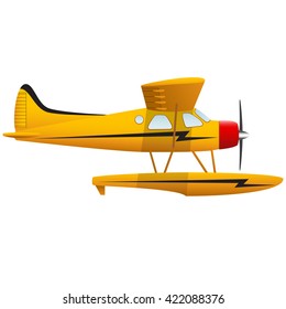 Yellow seaplane. Airplane on white background. Isolated object. Vector Image.