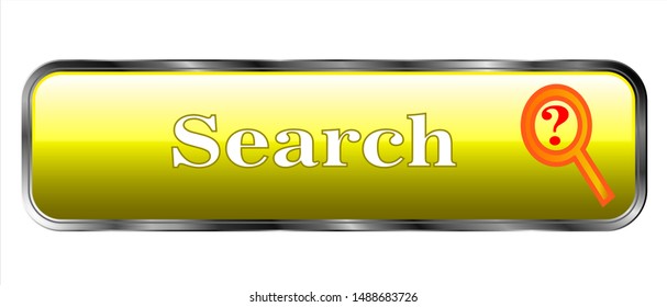 Yellow search button. Web design. Search with magnifying glass icon and question mark.