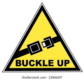 yellow seatbelt sign with words buckle up - vector