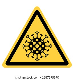 Yellow security sign with coved 19 virus coronavirus