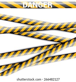 Yellow security warning tapes set Caution, Do not cross, Do not enter, Danger. For web, criminal and law design