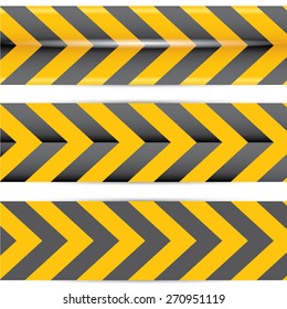 Yellow security warning tapes set Caution, Do not cross, Do not enter, Danger. For web, criminal and law design