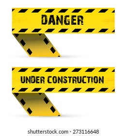 Yellow security warning tapes set Caution, Do not cross, Do not enter, Danger. For web, criminal and law design