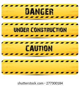 Yellow security warning tapes set Caution, Do not cross, Do not enter, Danger. For web, criminal and law design