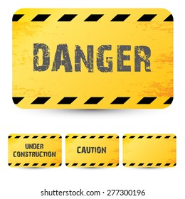 Yellow security warning tapes set Caution, Do not cross, Do not enter, Danger. For web, criminal and law design