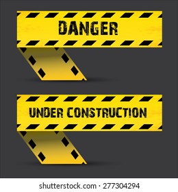 Yellow security warning tapes set Caution, Do not cross, Do not enter, Danger. For web, criminal and law design