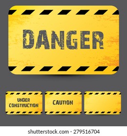 Yellow security warning tapes set Caution, Do not cross, Do not enter, Danger. For web, criminal and law design