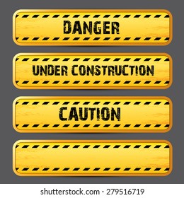 Yellow security warning tapes set Caution, Do not cross, Do not enter, Danger. For web, criminal and law design