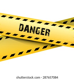 Yellow security warning tapes set Caution, Do not cross, Do not enter, Danger. For web, criminal and law design