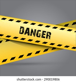 Yellow security warning tapes set Caution, Do not cross, Do not enter, Danger. For web, criminal and law design