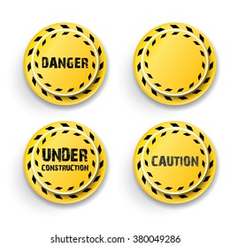 Yellow security warning tapes set Caution, Do not cross, Do not enter, Danger. For web, criminal and law design. Danger sign