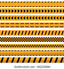 Yellow security warning tapes set. danger tape set