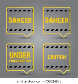 Yellow security warning tapes set Caution, Do not cross, Do not enter, Danger. For web, criminal and law design