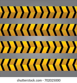 Yellow security warning tapes set Caution, Do not cross, Do not enter, Danger. For web, criminal and law design