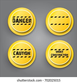 Yellow security warning tapes set Caution, Do not cross, Do not enter, Danger. For web, criminal and law design