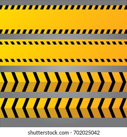 Yellow security warning tapes set Caution, Do not cross, Do not enter, Danger. For web, criminal and law design