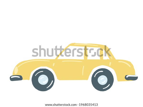 yellow sedan car. isolated car with a\
trunk. hand drawn cartoon style, vector\
illustration