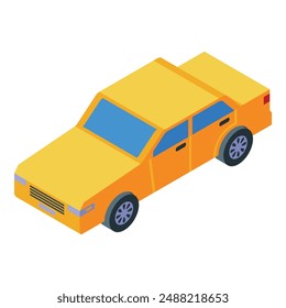 Yellow sedan car parked on white background, isometric view