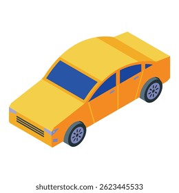 Yellow sedan car parking in isometric view isolated on white background