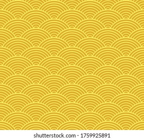 Yellow seigaiha Japanese art style. Seamless wave background pattern.