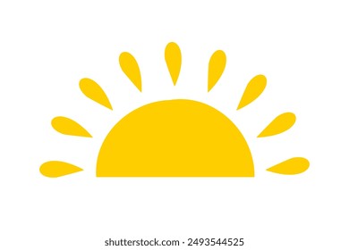 Yellow semicircle doodle half sun Hand drawn icon style. Sunset simple graphic symbol. Summer heat icon. Half round solar element. Vector illustration