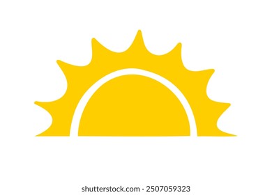 Yellow semicircle doodle half sun Hand drawn icon style. Sunset simple graphic symbol. Summer heat icon. Half round solar element. Vector illustration