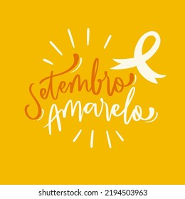 Yellow September in Brazilian Portuguese Hand Lettering Calligraphy. Vector.