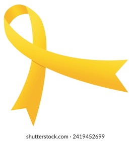 Yellow September Ribbon Vector EPS. Yellow September is symbolized by a yellow ribbon. Yellow ribbon on white background.