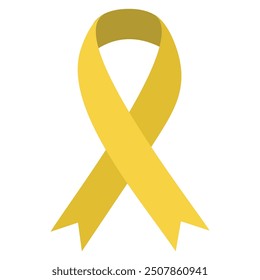 Yellow September Ribbon Vector EPS.  Yellow ribbon on white background. Childhood cancer awareness month in September. Yellow ribbon. Vector flat illustration. Awareness ribbon on white.